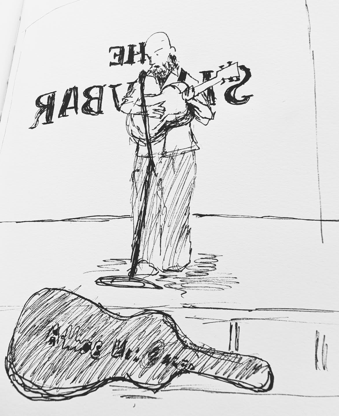 Super sketch by @louvickery.art from yesterday's gig at the @mowlemtheatre as part of Swanage Folk Festival Fringe

#swanagefolkfestival 
#mowlemtheatre 
#sketchart