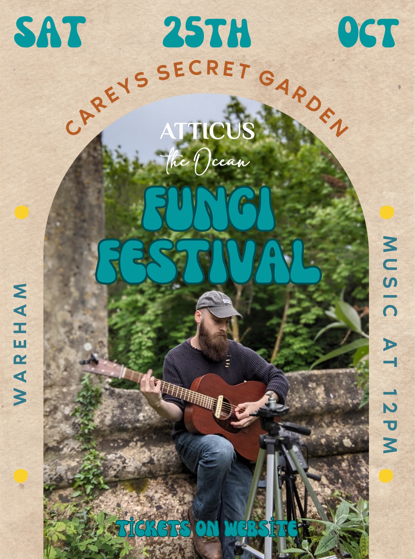 It's nearly time for the Secret Fungi Festival 🍄 this weekend where I’ll be playing a live set at Careys Secret Garden near Wareham on Saturday at 12 noon. 

This festival is a truly unique celebration of the amazing world of fungi and runs all weekend with talks, workshops, live music, family activities, and even a vibrant fungi-themed market!

I’m really looking forward to bringing some songs to the garden and can't think of a better way to embrace the Autumn.

Ticket link in comments.