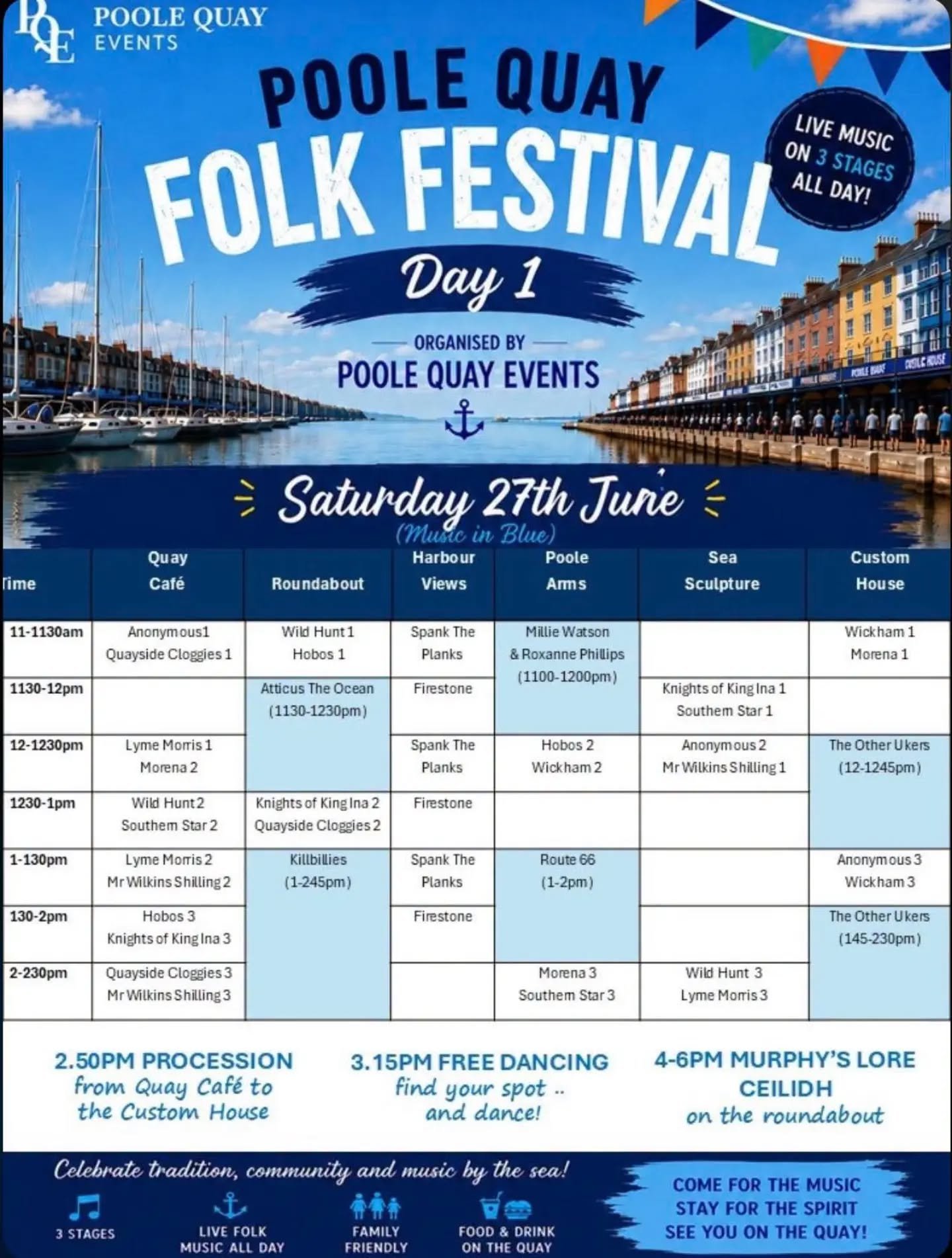 The heatwave is finally easing, and tomorrow will be the perfect time to enjoy some live acoustic music by the water! 

I’ll be playing at the Poole Quay Folk Festival tomorrow from 11:30 - 12:30